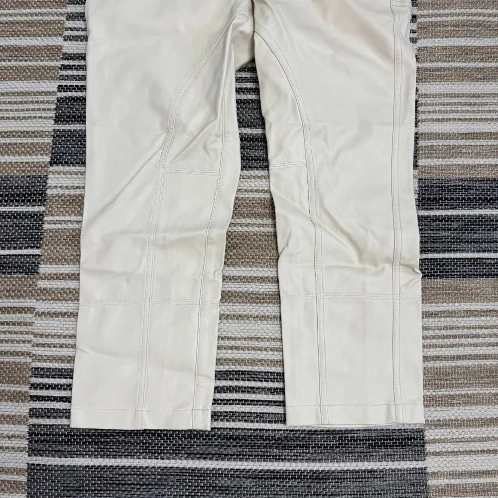 Free People We The Free Rebel Vegan Faux Leather Moto Pants Ivory‎ Cream Size 10